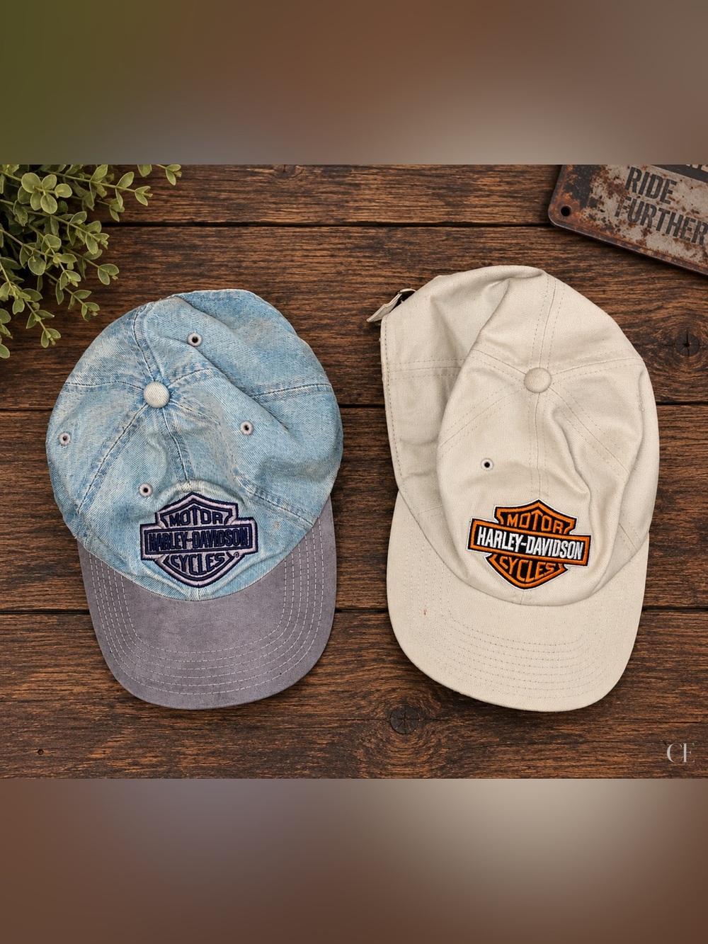 Harley-Davidson Beige & Light Blue Twin Logo Baseball Caps